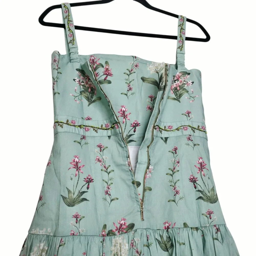 Agua by Agua Bendita Lima Maxi Dress Orquidea Green Embroidered Floral Size M - Picture 9 of 15